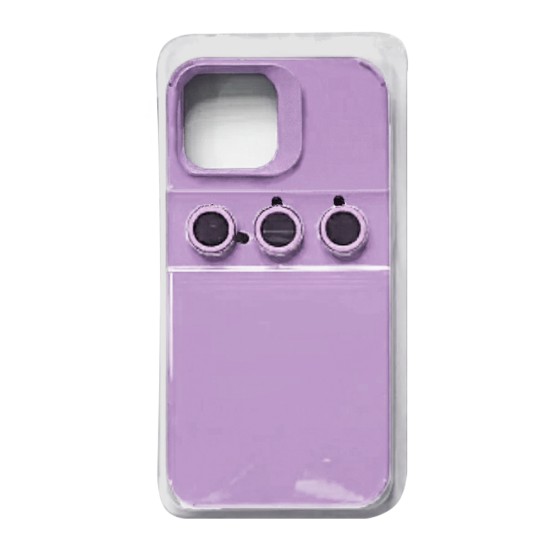 Capa de Silicone com Conjunto de Vidro de Câmera Separado para Apple iPhone 14 Pro Roxo.